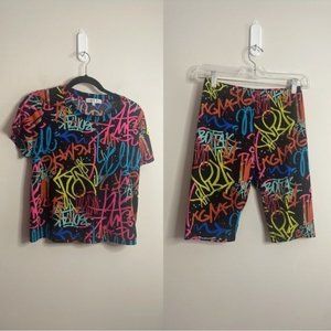 Love J Bright Colorful Graffiti Printed Biker Short Spandex Set